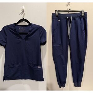 Figs Navy Scrub Set XXS Top Zamora Jogger Pants XS Technical Collection Navy